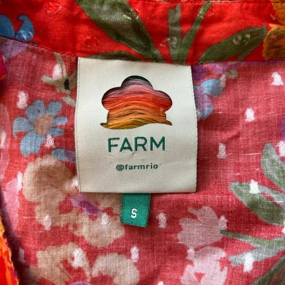 FARM Rio Red Floral Ruffled Button-Up Blouse - Picture 2 of 2